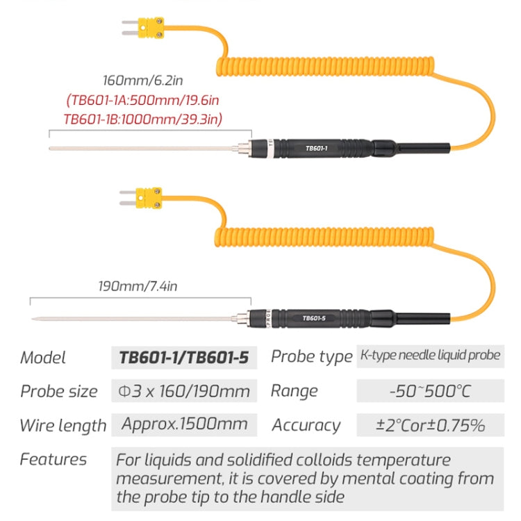 TASI TB601-5 Pointed Needle Liquid Probe K-Type Probe Use With Thermometer - Thermostat & Thermometer by TASI | Online Shopping UK | buy2fix