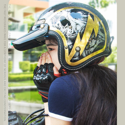 SOMAN Motorcycle Four Seasons Carbon Fiber Half Helmet, Color: Carbon Fiber Gold Lightning(S) - Helmets by SOMAN | Online Shopping UK | buy2fix