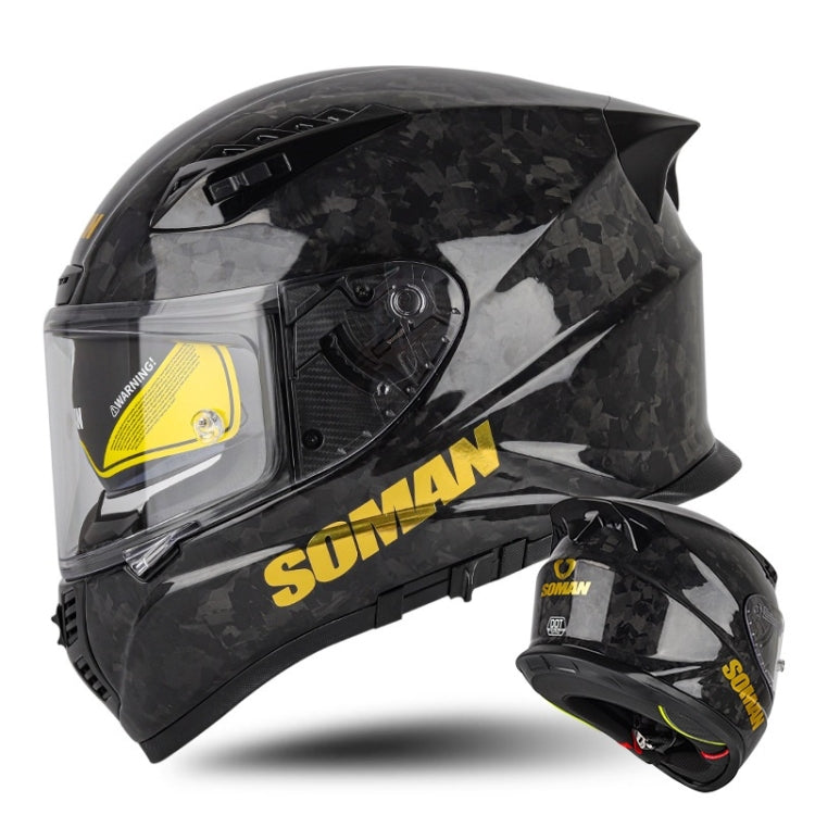 SOMAN Motorcycle Carbon Fiber Double Lens Thermal Safety Helmet, Size: L(Cheetah Print) - Helmets by SOMAN | Online Shopping UK | buy2fix