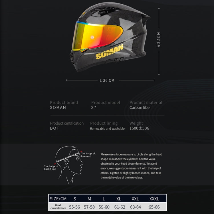 SOMAN Motorcycle Carbon Fiber Double Lens Thermal Safety Helmet, Size: XL(Snake Carbon Fiber REVO) - Helmets by SOMAN | Online Shopping UK | buy2fix