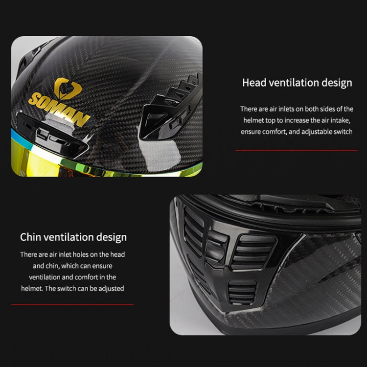 SOMAN Motorcycle Carbon Fiber Double Lens Thermal Safety Helmet, Size: L(Cheetah Print) - Helmets by SOMAN | Online Shopping UK | buy2fix