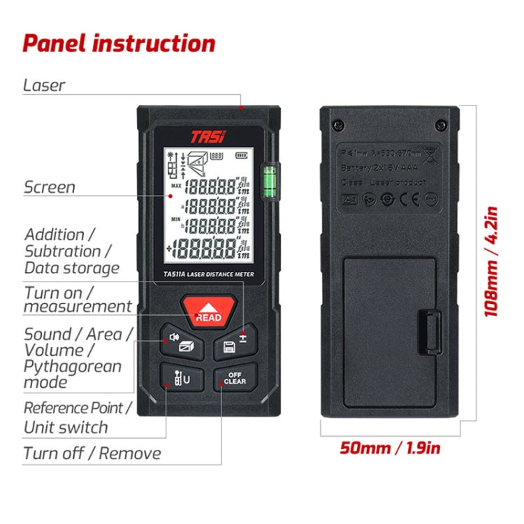 TASI TA511A 50m Laser Handheld Distance Measuring Room Infrared Measuring Instrument - Laser Rangefinder by buy2fix | Online Shopping UK | buy2fix