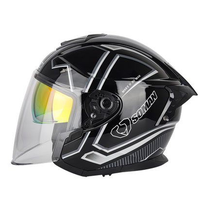 SOMAN Motorcycle Electric Bicycle Dual Lens Riding Helmet, Size: S(Black Silver) - Helmets by SOMAN | Online Shopping UK | buy2fix