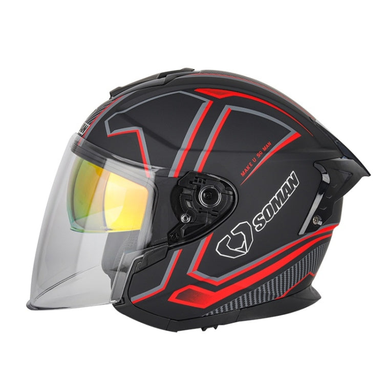 SOMAN Motorcycle Electric Bicycle Dual Lens Riding Helmet, Size: L(Black Red) - Helmets by SOMAN | Online Shopping UK | buy2fix