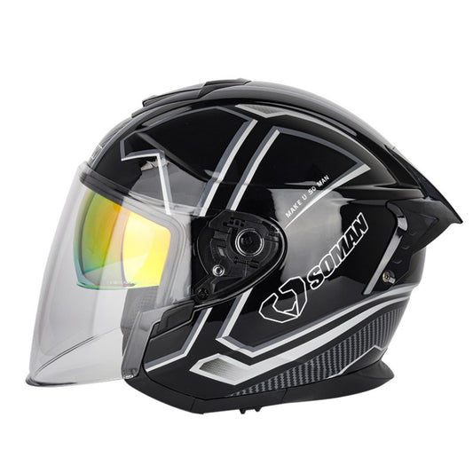 SOMAN Motorcycle Electric Bicycle Dual Lens Riding Helmet, Size: L(Black Silver) - Helmets by SOMAN | Online Shopping UK | buy2fix