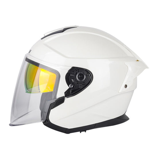 SOMAN Motorcycle Electric Bicycle Dual Lens Riding Helmet, Size: L(Pearl White) - Helmets by SOMAN | Online Shopping UK | buy2fix
