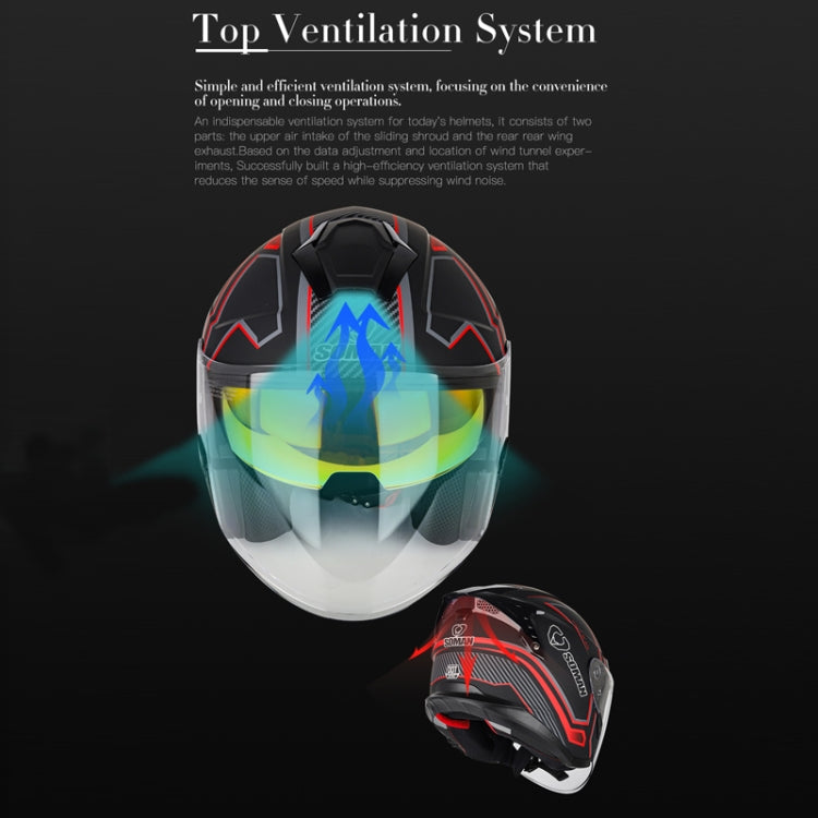 SOMAN Motorcycle Electric Bicycle Dual Lens Riding Helmet, Size: S(Black Red) by SOMAN