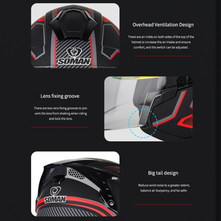 SOMAN Motorcycle Electric Bicycle Dual Lens Riding Helmet, Size: S(Black Red) by SOMAN