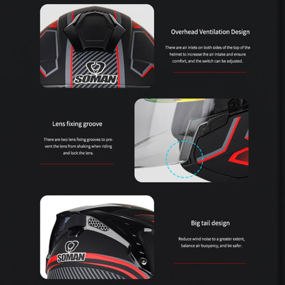 SOMAN Motorcycle Electric Bicycle Dual Lens Riding Helmet, Size: S(Black Red) by SOMAN