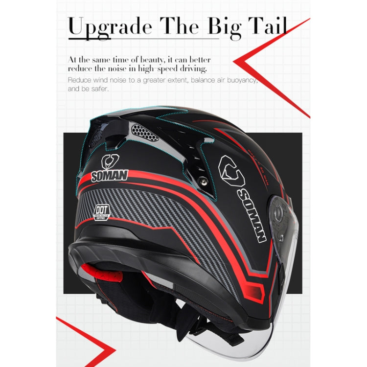 SOMAN Motorcycle Electric Bicycle Dual Lens Riding Helmet, Size: S(Black Red) by SOMAN