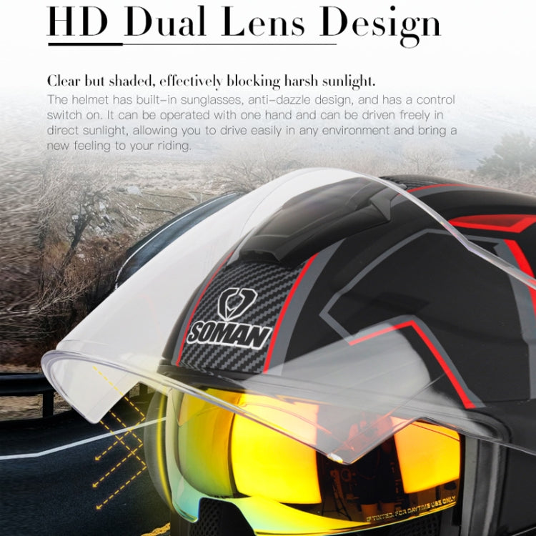 SOMAN Motorcycle Electric Bicycle Dual Lens Riding Helmet, Size: S(Black Red) by SOMAN