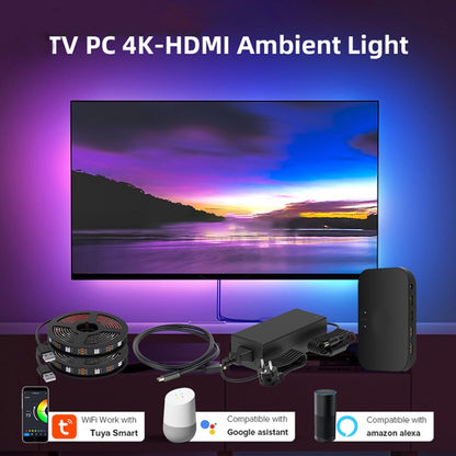 HDMI 2.0-PRO Smart Ambient TV Led Backlight Led Strip Lights Kit Work With TUYA APP Alexa Voice Google Assistant 2 x 4m(UK Plug) - Casing Waterproof Light by buy2fix | Online Shopping UK | buy2fix