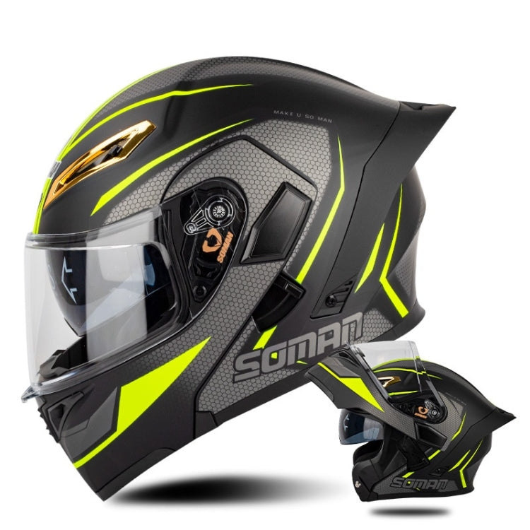 SOMAN Motorcycle Dual Lens Riding Peel-Off Full Coverage Helmet, Size: M(Black Yellow Track) - Helmets by SOMAN | Online Shopping UK | buy2fix