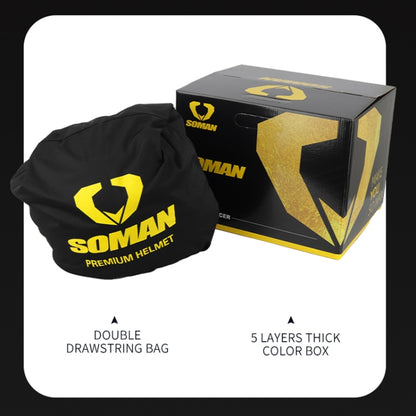 SOMAN Motorcycle Dual Lens Riding Peel-Off Full Coverage Helmet, Size: XXL(Black Yellow Track) - Helmets by SOMAN | Online Shopping UK | buy2fix