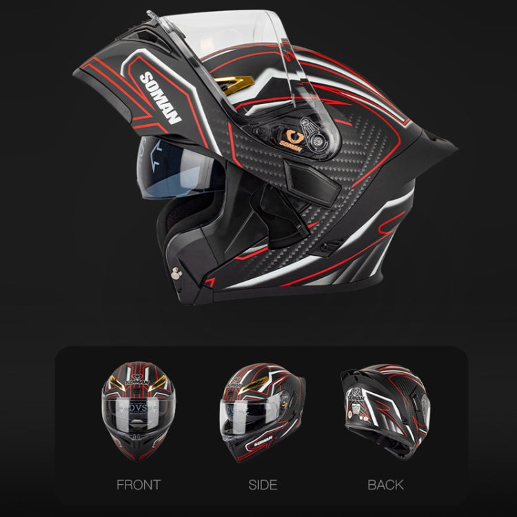 SOMAN Motorcycle Dual Lens Riding Peel-Off Full Coverage Helmet, Size: S(Bright Black White) - Helmets by SOMAN | Online Shopping UK | buy2fix