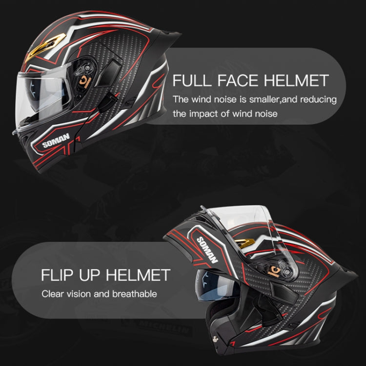 SOMAN Motorcycle Dual Lens Riding Peel-Off Full Coverage Helmet, Size: XXL(Black Red Track) - Helmets by SOMAN | Online Shopping UK | buy2fix