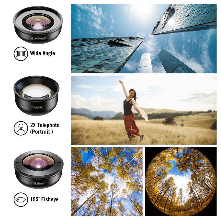 APEXEL APL-HB5 5 in 1 Wide Angle Macro Fisheye HD External Mobile Phone Lens(Set) - Macro & Wide-angle by APEXEL | Online Shopping UK | buy2fix