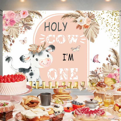 210x150cm Dairy Cow 1st Birthday Party Decoration Banner Hanging Flag Background Cloth by buy2fix