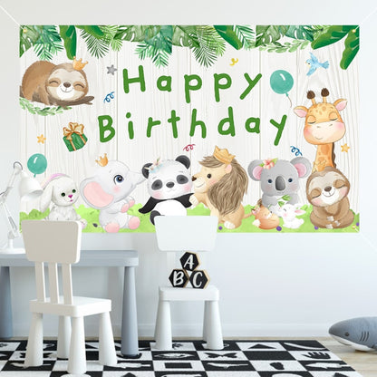 180x110cm 2pcs Animal Birthday Theme Backdrop Cloth Party Decoration(2023SRB93) -  by buy2fix | Online Shopping UK | buy2fix