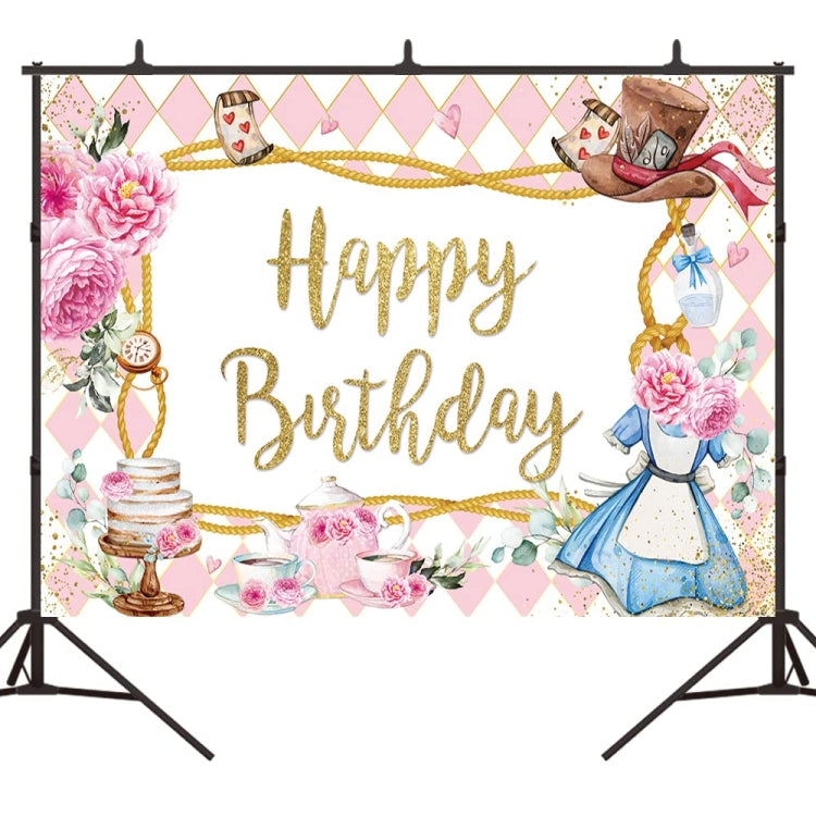 210 x 150cm Pink Flowers Cake Cartoon Birthday Background Cloth Birthday Decoration Banner Hanging Flags by buy2fix