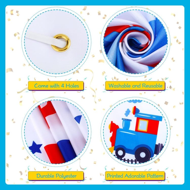 210x180cm Train Cartoon Children Birthday Background Cloth Faber Decoration by buy2fix