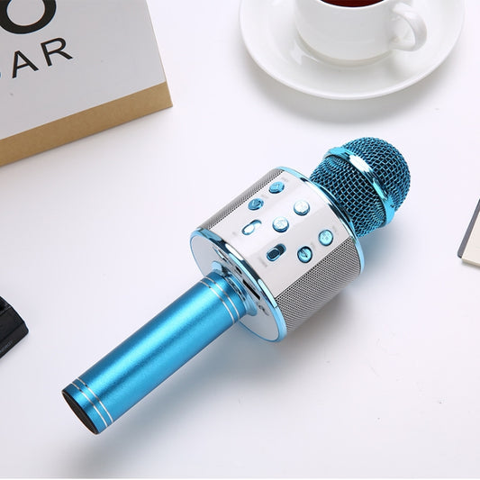 WS-858L LED Light Flashing Wireless Capacitance Microphone Comes With Audio Mobile Phone Bluetoon Live Microphone(Blue) - Microphone by buy2fix | Online Shopping UK | buy2fix