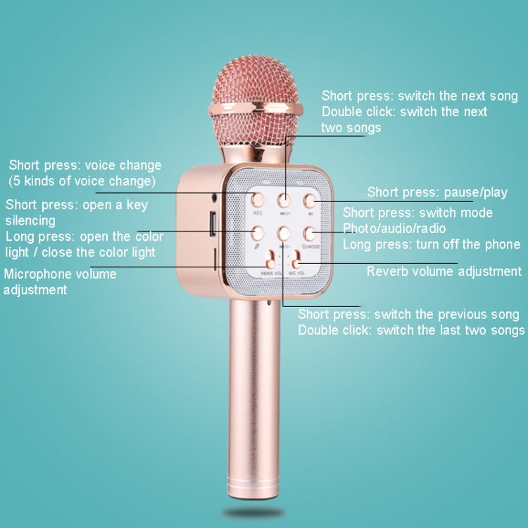 WS-1818 LED Light Flashing Microphone Self-contained Audio Bluetooth Wireless Microphone(Rose Gold) - Microphone by buy2fix | Online Shopping UK | buy2fix