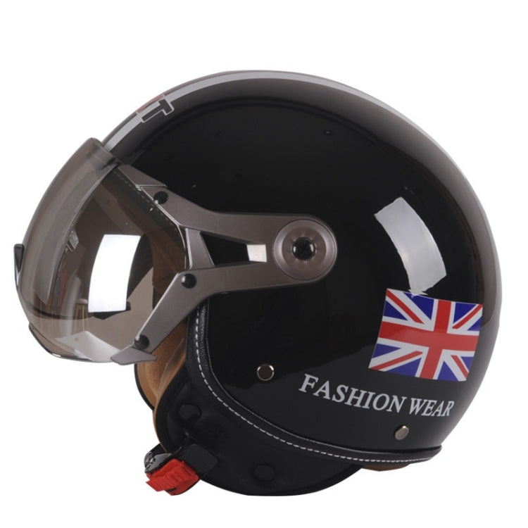 GXT Electric Vehicle Half Cover Helmet Four Seasons Retro Helmet, Size: M(Bright Black Flower) - Helmets by GXT | Online Shopping UK | buy2fix