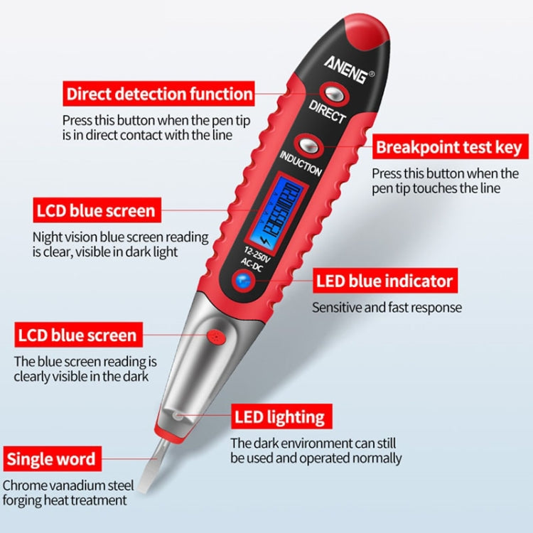 ANENG VD700 2pcs Sound and Light Alarm Non-contact Digital Display Sensor Multi-function Test Pen(Black Red) - Voltage Detector by ANENG | Online Shopping UK | buy2fix