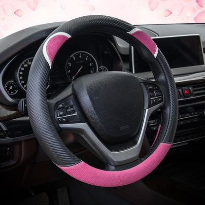 38cm Cute Rabbit Women Cartoon Car Steering Wheel Cover, Color: Round Black Rose Red by buy2fix