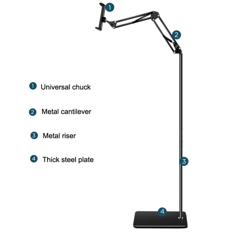 175cm Mobile Phone Tablet Live Broadcast Bedside Lifting Bracket Cantilever Floor Model (Black) - Lazy Bracket by buy2fix | Online Shopping UK | buy2fix