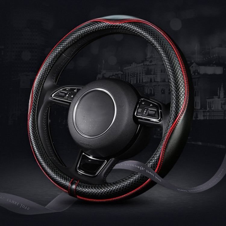 38cm Car Embossed Leather Steering Wheel Cover, Color: Black Red by buy2fix