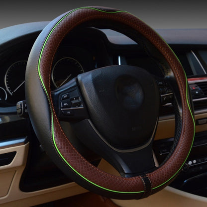 38cm Car Embossed Leather Steering Wheel Cover, Color: Dark Coffee by buy2fix