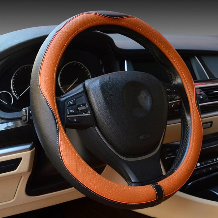 38cm Car Embossed Leather Steering Wheel Cover, Color: Black Light Coffee by buy2fix