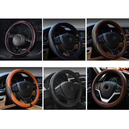 38cm Car Embossed Leather Steering Wheel Cover, Color: All Black by buy2fix