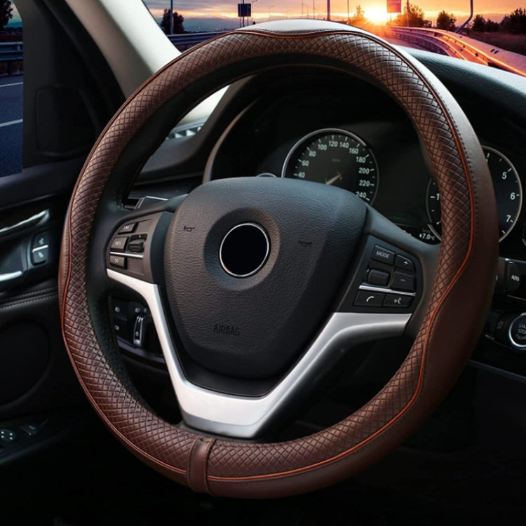 38cm Car Embossed Leather Steering Wheel Cover, Color: All Coffee by buy2fix