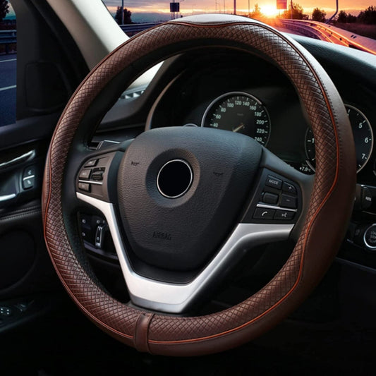 38cm Car Embossed Leather Steering Wheel Cover, Color: All Coffee by buy2fix