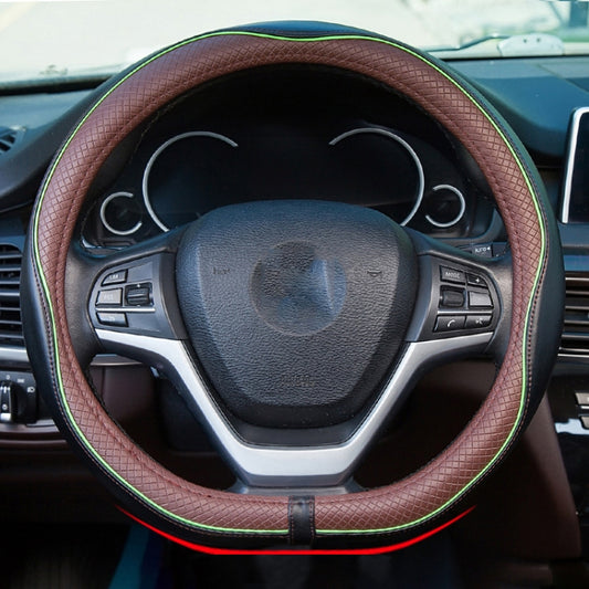 38cm Car Embossed Leather Steering Wheel Cover, Color: D Type Black Coffee by buy2fix