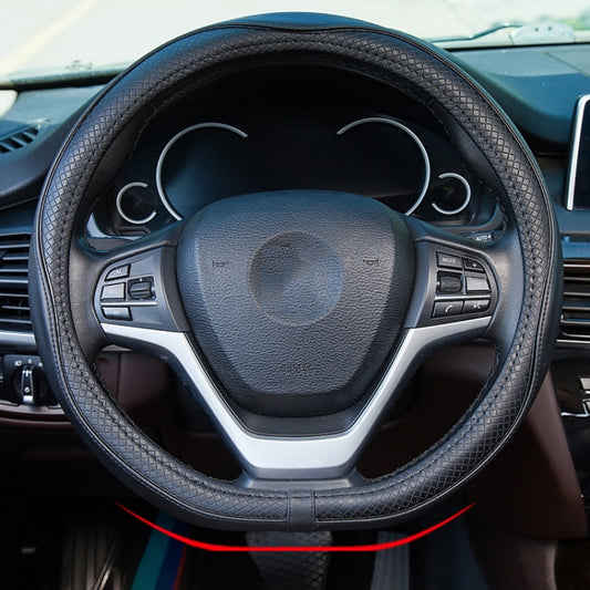 38cm Car Embossed Leather Steering Wheel Cover, Color: D Type All Black by buy2fix