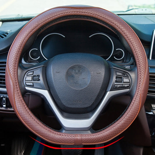 38cm Car Embossed Leather Steering Wheel Cover, Color: D Type All Coffee by buy2fix