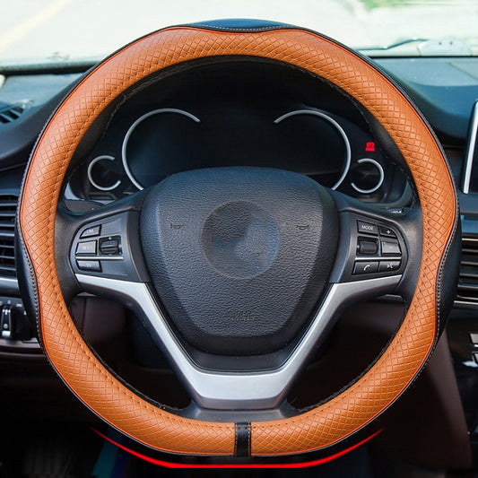 38cm Car Embossed Leather Steering Wheel Cover, Color: D Type Black Light Coffee by buy2fix