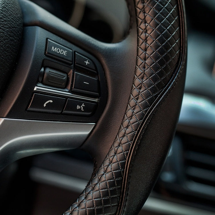 38cm Car Embossed Leather Steering Wheel Cover, Color: Dark Coffee by buy2fix