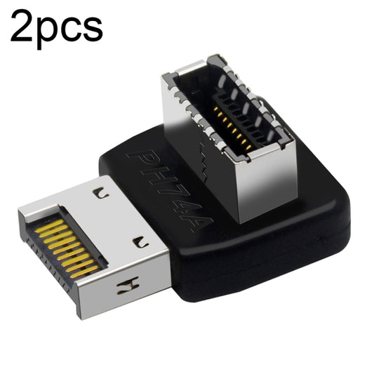 2pcs USB3.1 Type-E Computer Motherboard Interface 90 Degrees Elbow Front Type-C Adapter(PH74A) by buy2fix