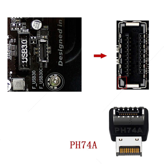 2pcs USB3.1 Type-E Computer Motherboard Interface 90 Degrees Elbow Front Type-C Adapter(PH74A) by buy2fix
