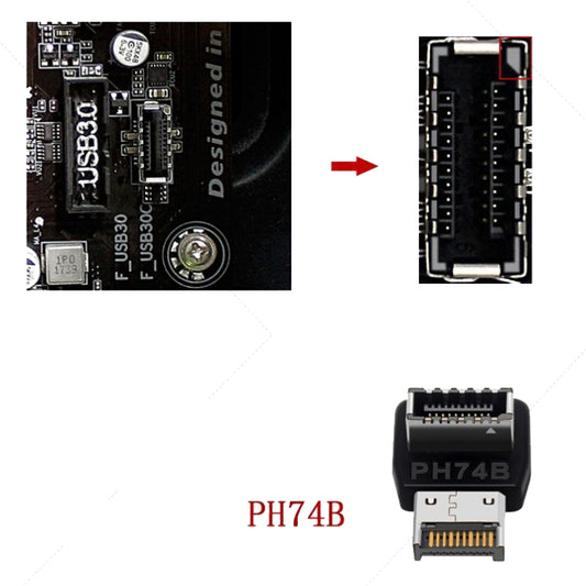 2pcs USB3.1 Type-E Computer Motherboard Interface 90 Degrees Elbow Front Type-C Adapter(PH74B) by buy2fix