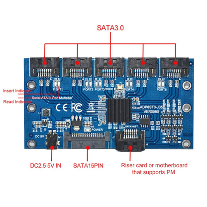 SATA2.0 3Gbps JMB321 Chip SATA Expansion Card 1 to 5 Port Riser Card - Add-on Cards by buy2fix | Online Shopping UK | buy2fix