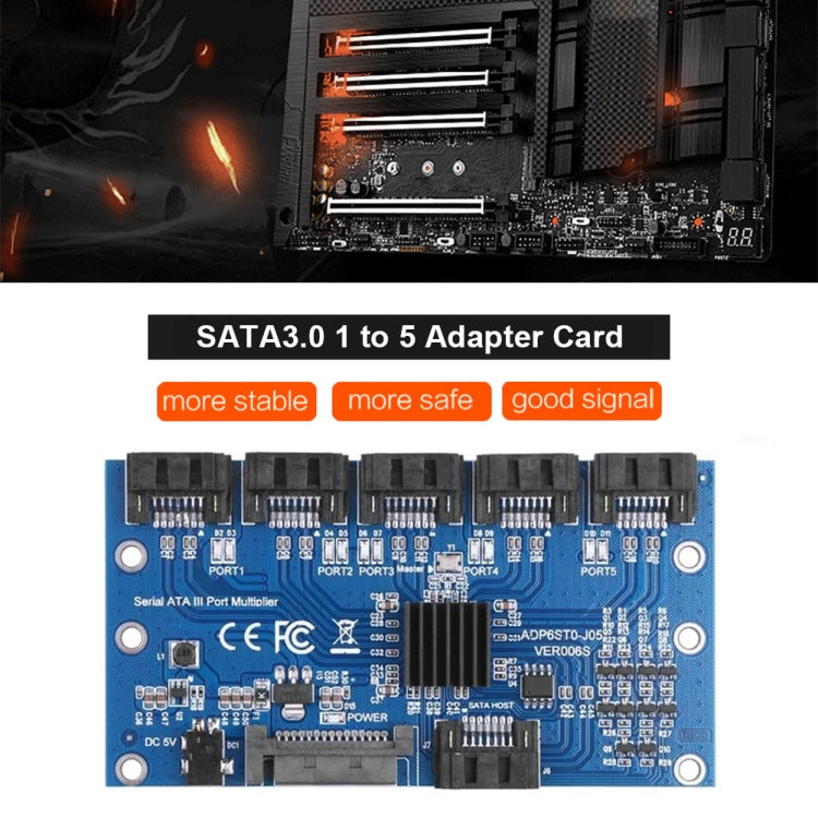 SATA3.0 6Gbps JMB575 Chip SATA Expansion Card 1 to 5 Port Riser Card by buy2fix