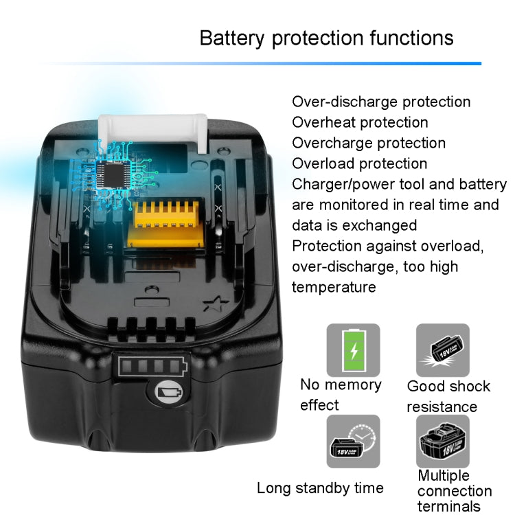 18V Hand Drill Lithium Battery Electric Tool Battery Pack For Makit BL1850 / BL1830 / BL1835 / LXT400 / 194204-5, Capacity: 3000mAh - Electric Saws & Accessories by buy2fix | Online Shopping UK | buy2fix