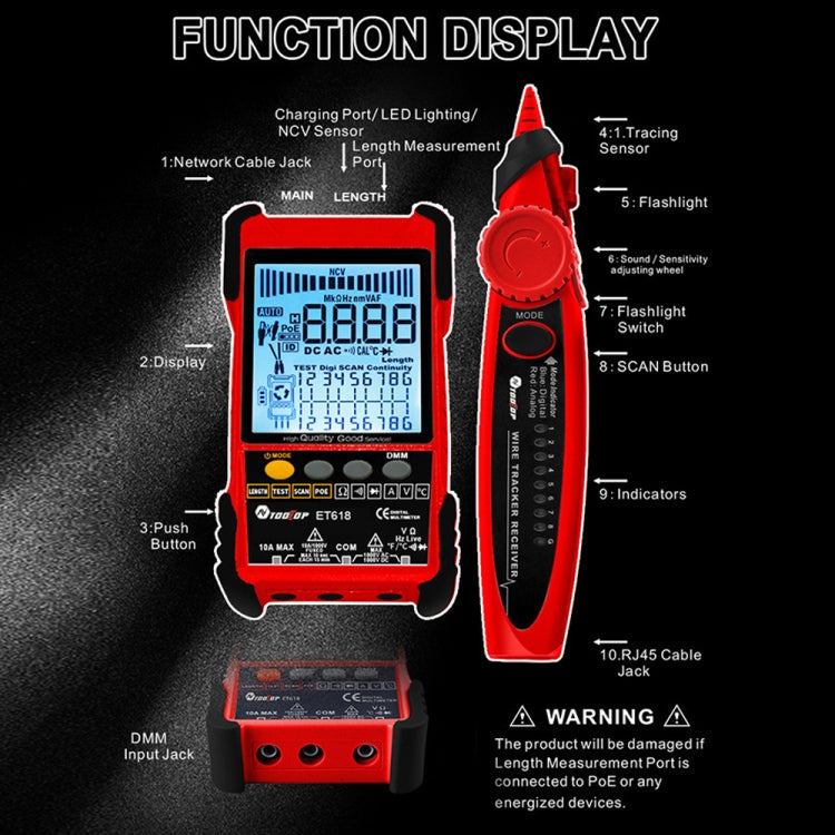 TOOLTOP 600m/1968ft Network Cable Length 2 in 1 Network Cable Finder Multimeter(7 pcs/set) - Digital Multimeter by TOOLTOP | Online Shopping UK | buy2fix