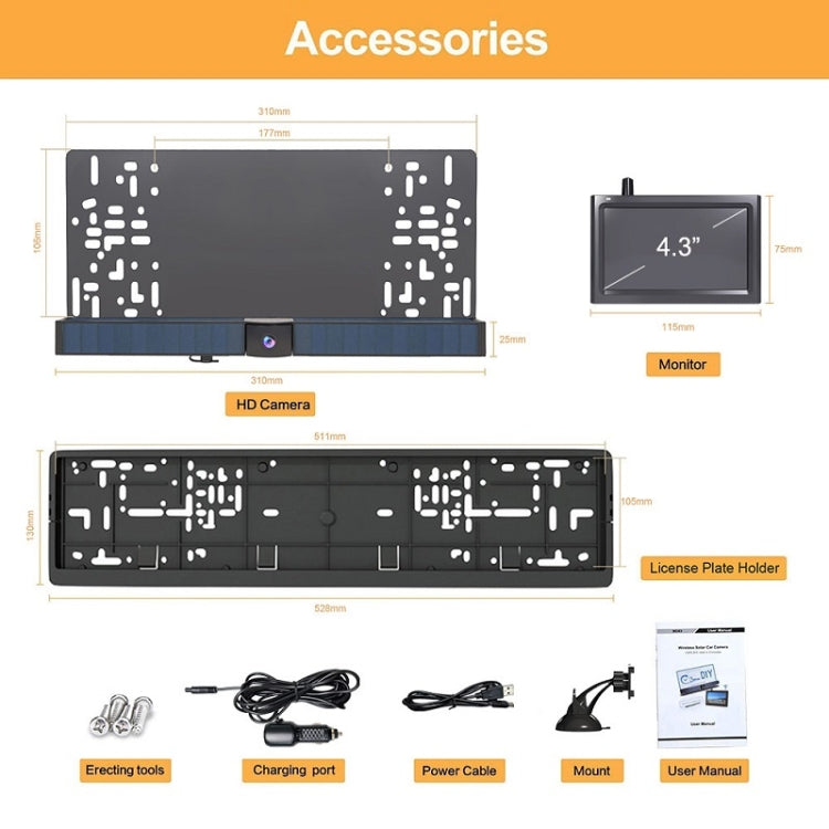 Solar Powered Rear View System Reversing Wireless Transmission Car Camera Display(RC01) - Rear View Cameras by buy2fix | Online Shopping UK | buy2fix